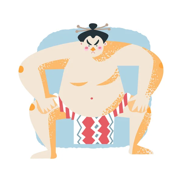 Luchador de sumo japonés, pueblo de Japón y símbolo de la cultura, yokozuna fuerte con sobrepeso — Vector de stock