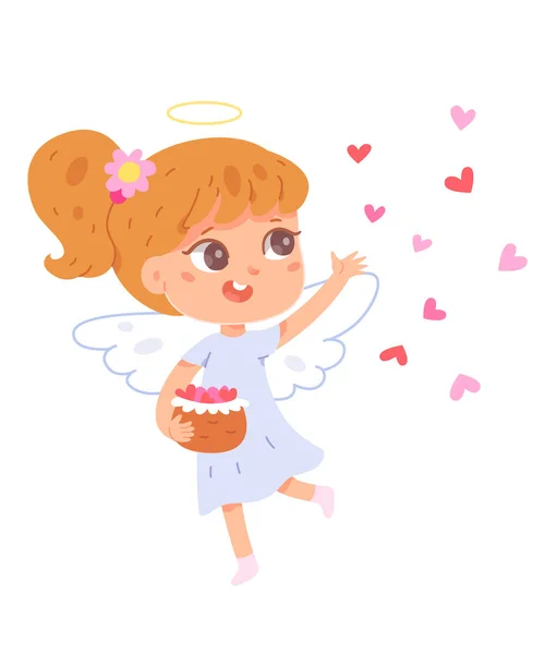 Симпатичный волшебный персонаж ангел с сердцем, маленькая чашка с крыльями, с Днем Святого Валентина — стоковый вектор