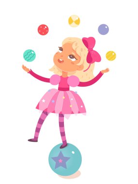 Sirk hokkabazı çocuk karakteri akrobatik eğlence gösterisi, akrobat dengeleyicisi