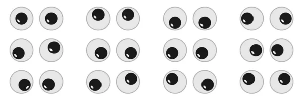 El globo ocular de los juguetes fijó, ojos googly, ojos abiertos plásticos de las muñecas que miraban hacia abajo a la derecha izquierda — Archivo Imágenes Vectoriales