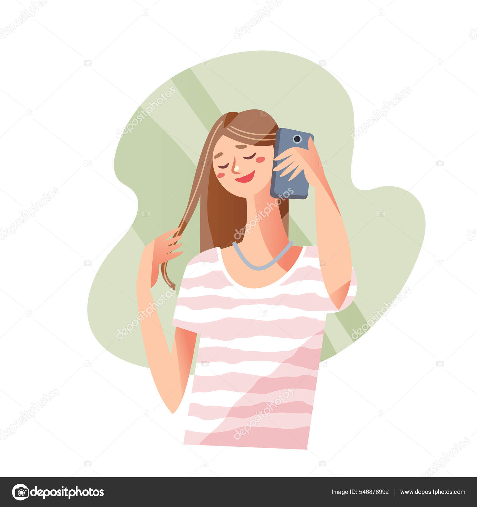 Søt jente som ringer i mobiltelefon og smiler, tenåringsstudent som snakker,  holder smarttelefon stockvektor © ClassicVector #546876992, image size:1600x1700