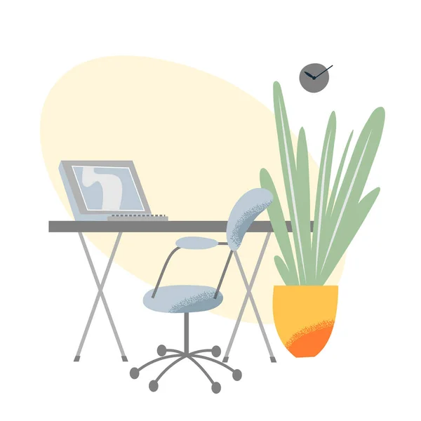 Bureau et chaise d'ordinateur, bureau d'affaires, mobilier de maison, vue de face du lieu de travail moderne — Image vectorielle