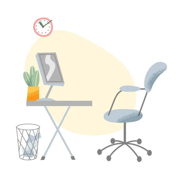 Bureau et chaise d'ordinateur, bureau d'affaires, mobilier de maison, vue de face du lieu de travail moderne — Image vectorielle