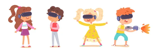 Kids in vr bril spelen, virtual reality technologie, fantasie ervaring voor kinderen — Stockvector