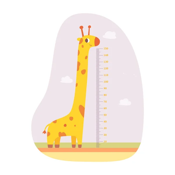 Hoogtemeetschaal voor jongen met giraffe, babygroeimeter met schaal in centimeters — Stockvector