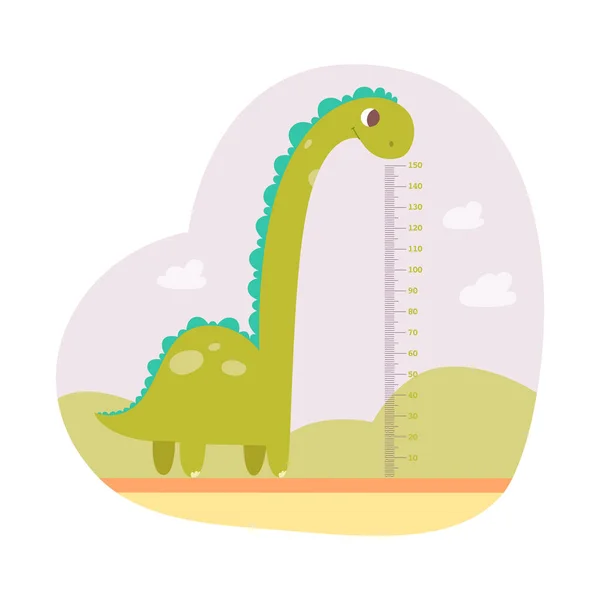 Měřicí stupnice výšky pro dítě s dinosaurem, dětský měřič růstu s měřítkem v centimetrech Vektorová Grafika