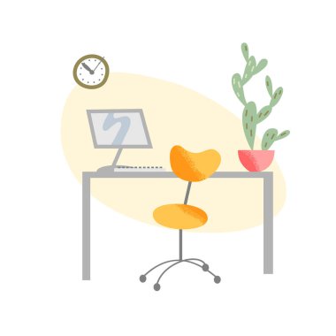 Bilgisayar masası ve sandalye, iş bürosu, ev mobilyası, modern işyeri manzarası.