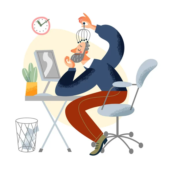 Homme d'affaires faisant zen détente avec le sourire, pause du travail, assis sur la chaise au bureau — Image vectorielle