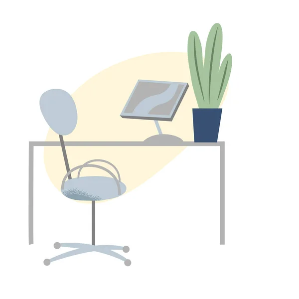 Bureau et chaise d'ordinateur, bureau d'affaires, mobilier de maison, vue de face du lieu de travail moderne — Image vectorielle