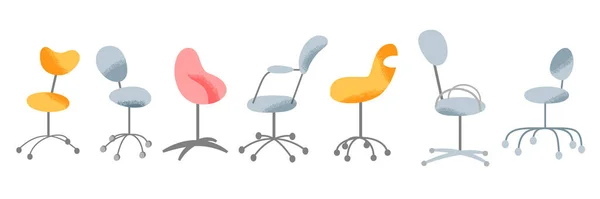 Conjunto de sillas de oficina, muebles cómodos, vista lateral trasera de un sillón enrollable moderno — Vector de stock