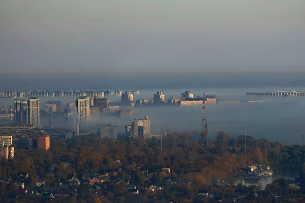 Міська Панорама Восени Нижній Новгород Ранковий Туман Над Містом Фотографія — стокове фото