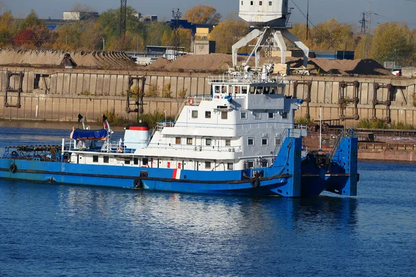 Construction Banks River Cargo Tug Goes River Extraction River Sand — Stock Photo, Image