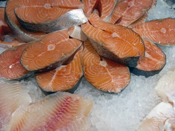 Food Seafood Fresh Sea Fish Counter Supermarket Lies Pieces Ice Royalty Free Stock Images