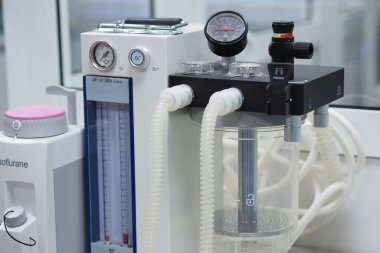 Nizhny Novgorod, Rusya, Gagrina Bulvarı 23, Lobachevsky Üniversitesi, 29.01.2022. Hayvanların anestezisi için bir cihaz. Solunum ya da gaz anestezisi. Yüksek kalite fotoğraf