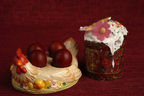 正統派イースター 卵とイースターケーキを描いた キリスト教の伝統 高品質の写真 — ストック写真