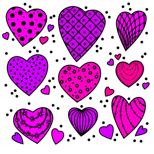 Purple Magenta Pink Hearts Patterns White Background Set Isolated Hearts — Stock Photo, Image