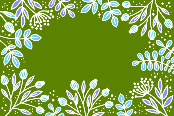 Листя Квіти Гілки Оливковому Зеленому Тлі Рослинна Рамка Квітковим Дизайном — стокове фото