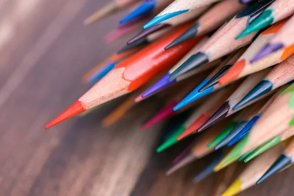 Many Color Pencil Brown Wood Table Background — Fotografia de Stock
