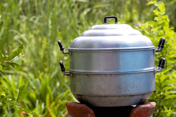 Stainless Steamer Charcoal Stove — Stock Photo, Image