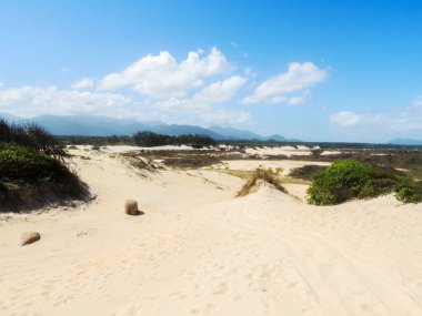 Gamboa 'daki kumsal ve mavi gökyüzü, Santa Catarina