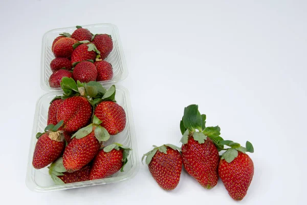 Fresh Ripe Strawberries Glass Bowl White Background — Foto de Stock