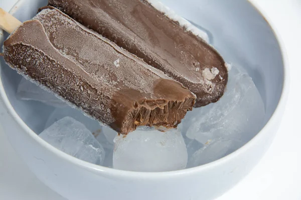 Chocolate Ice Cream Bowl White Background — Photo