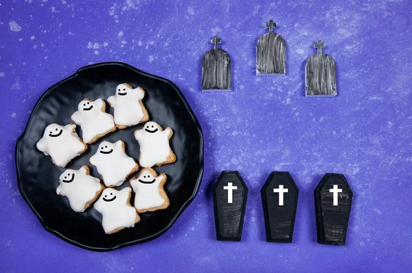 Fond Halloween Avec Des Biscuits Pain Épice Des Bonbons Sur — Photo
