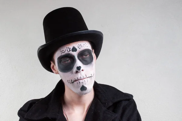 Man Met Schedel Skelet Halloween Kostuum — Stockfoto