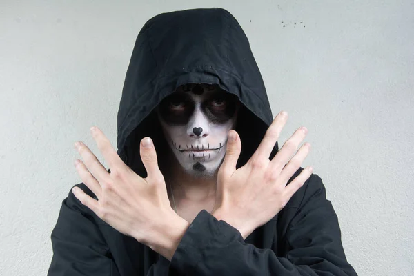 Homme Avec Crâne Squelette Costume Halloween — Photo