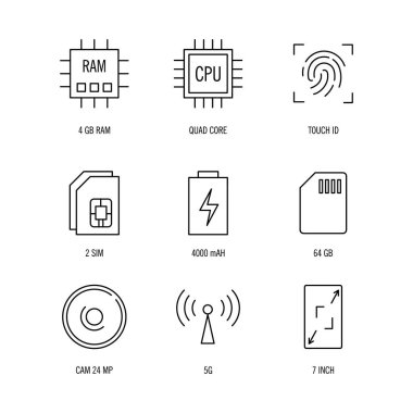 Akıllı Telefon Belirleme Simgeleri Beyaz Arkaplanda Ayarlandı, Akıllı Telefon Belirleme simgeleri logo, web, uygulama, UI için modern ve modaya uygun simgeler belirlendi.