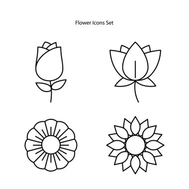 Çiçek simgeleri fotoğraf koleksiyonundan izole edilmiş beyaz arkaplanda. çiçek simgesi ince çizgi ana hatları logo, ağ, uygulama, UI için doğrusal çiçek sembolü. çiçek simgesi basit işaret.