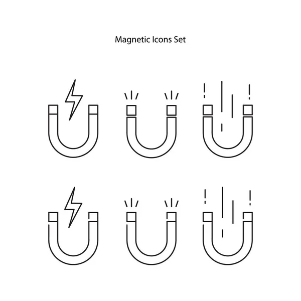 Mágnes Ikon Készlet Elszigetelt Fehér Háttér Mágnes Ikon Vékony Vonal — Stock Fotó