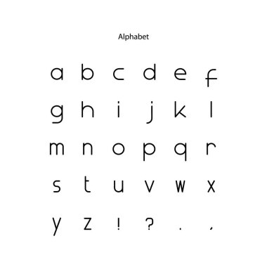 alfabe satırı, beyaz arkaplanda alfabe işareti, mobil konsept ve web tasarımı için alfabe ana hatları biçimi.