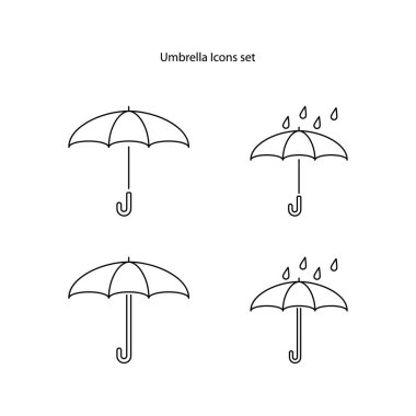 Beyaz arkaplanda şemsiye simgeleri belirlendi. Logo, ağ, uygulama ve UI için şemsiye simgesi. şemsiye simgesi basit işaret.
