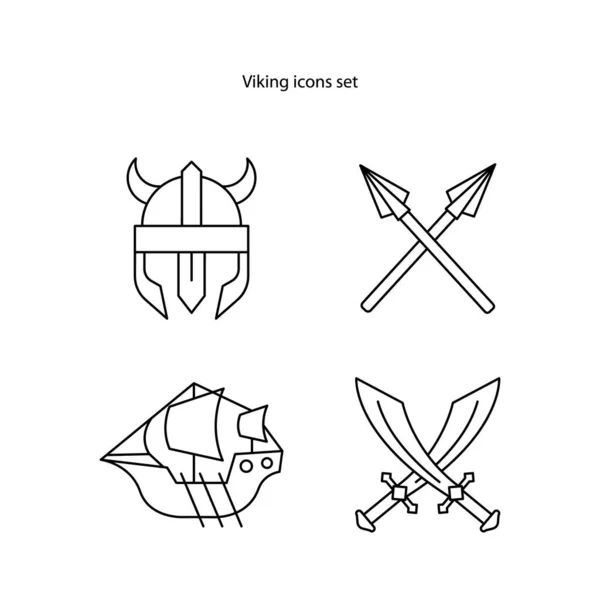 Viking simgeleri beyaz arkaplanda izole edildi. Viking simgesi ince çizgi çizgisi çizgisi logo, ağ, uygulama ve UI için doğrusal Viking sembolü. Viking simgesi basit işareti.