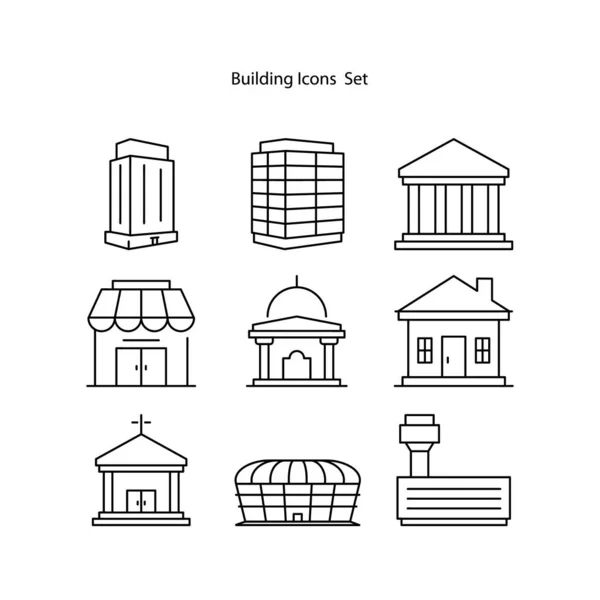 Будівельні Іконки Встановлені Ізольовані Білому Тлі Значок Будівель Тонка Лінія — стокове фото