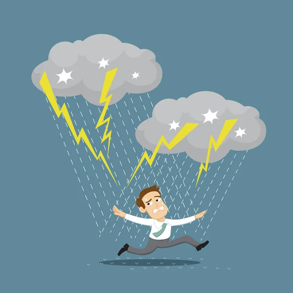 Angst Geschäftsmann Regen Mit Dunklen Gewitterwolken Illustration Vektor Cartoon — Stockvektor