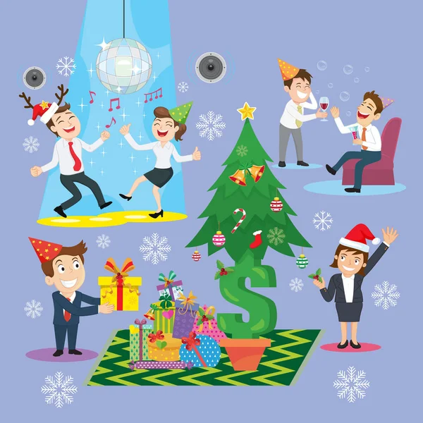 Podnikatelé Slaví Firemní Večírek Veselé Vánoce Šťastný Nový Rok Ilustrace Royalty Free Stock Vektory