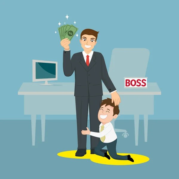 Male Employee Flattering Boss Holding Money Illustration Vector Cartoon — Stockvektor