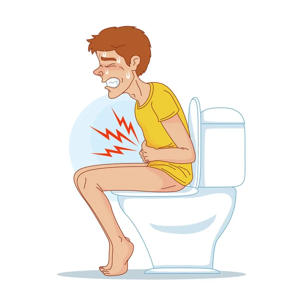 Cartoon Man Having Stomach Ache Toilet Vector Illustration Cartoon —  Vetores de Stock