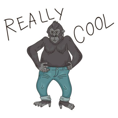 Cartoon Gorilla Wearing Jeans, illustration vector
