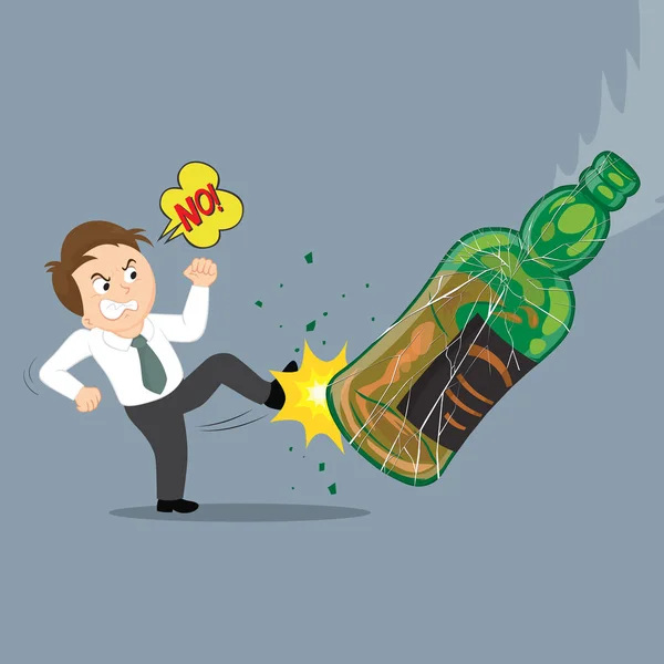 Man Kick Broken Green Bottle Habit Drinking Alcohol Illustration Vector — Stockvektor