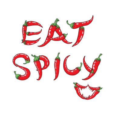 Baharatlı Kırmızı Chili Biberli Ye, baharatlı yemek çizer vektör çizer logo tasarımı ilham kaynağı