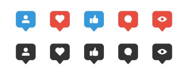 Sosyal medya simgesi seti. Vektör çizimi. Kalp Yorumu Başparmağı gibi. Sosyal ağ düz sembol koleksiyonu.