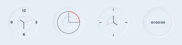 Relógio Neumorfismo Cronômetro Definido Ilustração Vetorial Cronômetro Contagem Regressiva Estilo —  Vetores de Stock