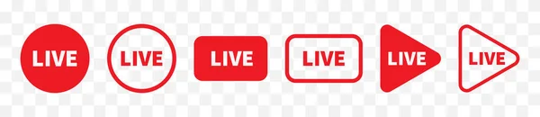 Live Stream Rode Knop Pictogram Ingesteld Vector Illustratie Live Video — Stockvector