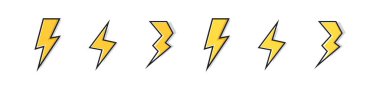 Elektrikli yıldırım simgeleri. Şimşek ve şimşek aydınlatma simgesini ayarla.