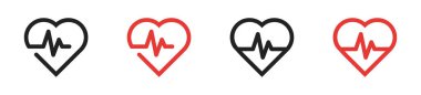 Kalp atışı ikonu ayarlandı. Çizgisel tarzda sembol kardiyogram kalp sembolü. Vektör illüstrasyonu.