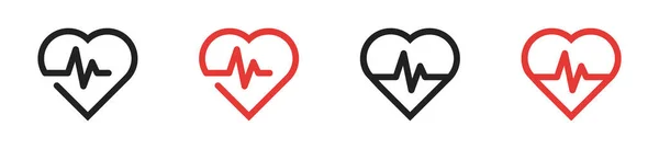 Heartbeat Ikon Set Symbol Hjärtsymbol Linjär Stil Vektorillustration — Stock vektor