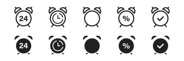 Ikona Budzika Ustawiona Ilustracja Wektora Kolekcja Symboli Zegara — Wektor stockowy